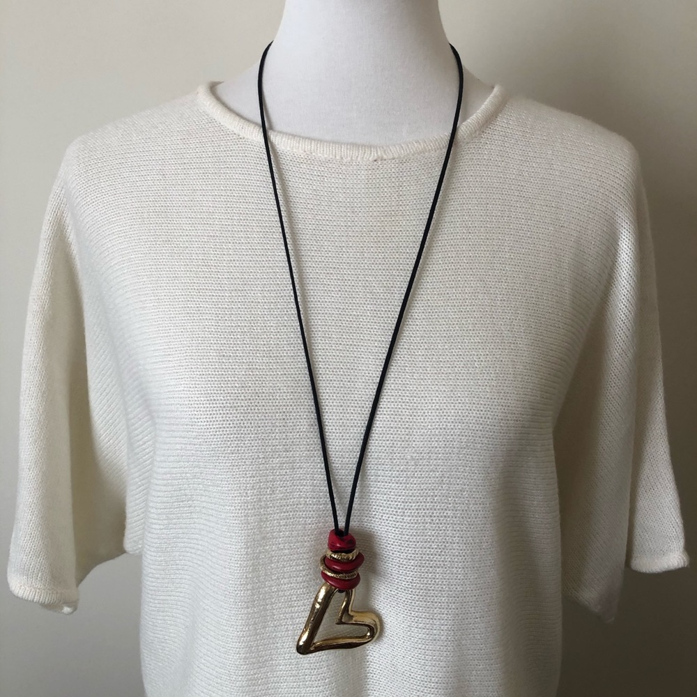 Gold Heart Necklace on Black Cord